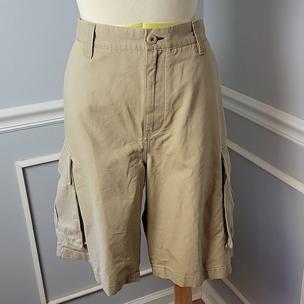 NAUTICA NeW Tan Flat Front 100% Cotton‎ Casual Boho Preppy Cargo Shorts 38